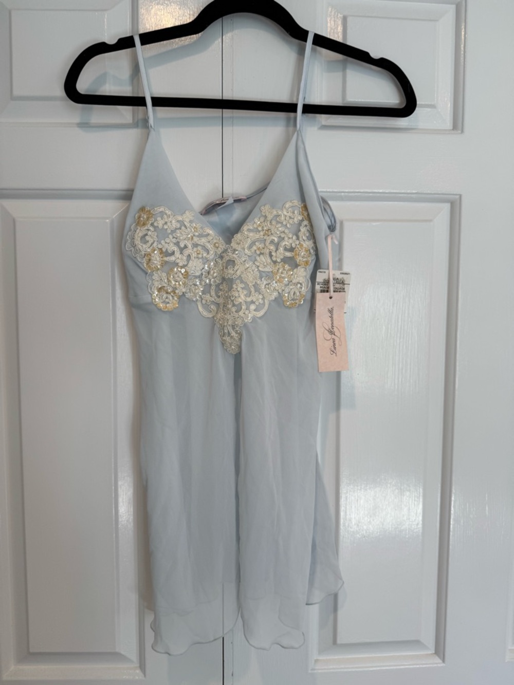 Linea Donatella Light Blue Chemise with Gold-Cream Lace Applique